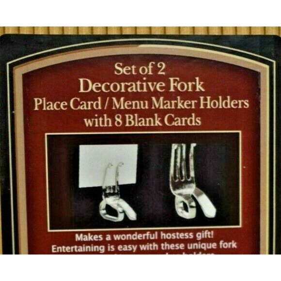 Set Of 2 Decorative Fork Place Card/Menu Marker Holders With 8 Blank Cards By Th - Picture 1 of 3